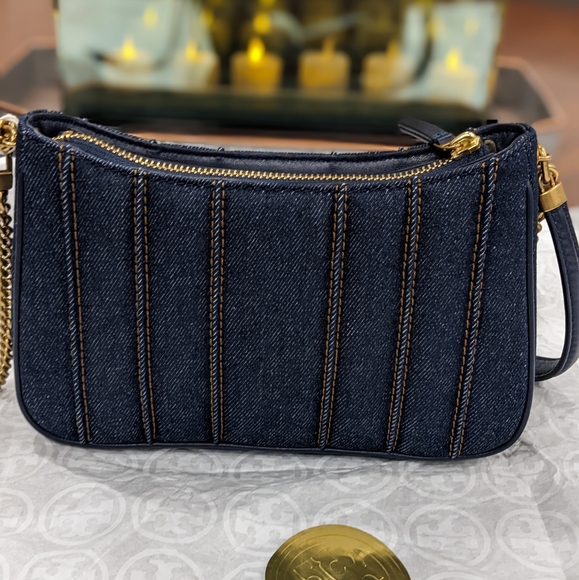 Tory Burch Kira Mini Denim Crossbody With Removable Strap Dust + Gift Bag Nwt ❤️ - Picture 2 of 9